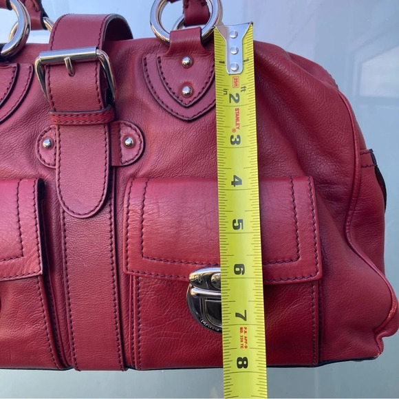 MARC JACOBS Handbag Deep Red Double Pockets Leather Silver Hardware Satchel - Picture 11 of 16